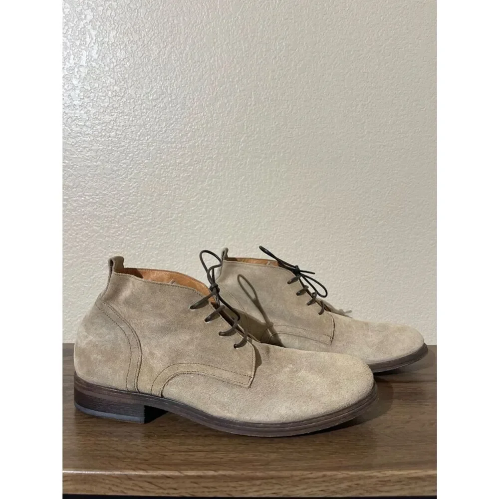 Florentini + Baker Men's Suede Chukka Boots in Beige Suede with Dark Laces